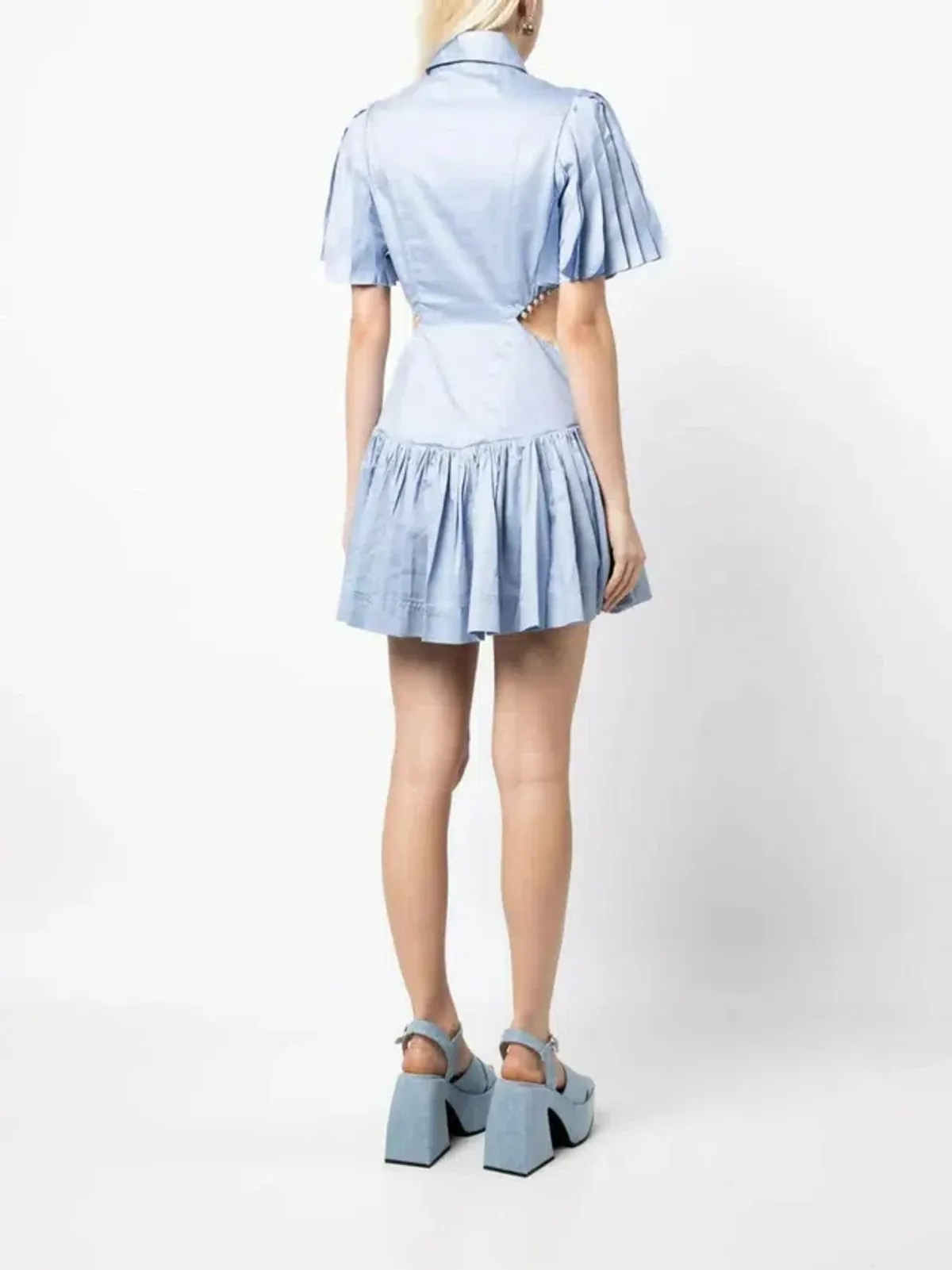 AJE MYTHOS PEARL WAIST MINI DRESS STEEL BLUE SIZE 6 - Image 4