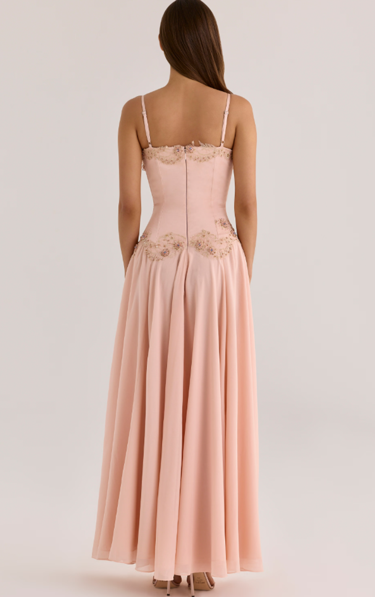 House of CB Saloma blush satin custom hand beaded embellished maxi dress - limited edition Regular Cup Size M - Image 2
