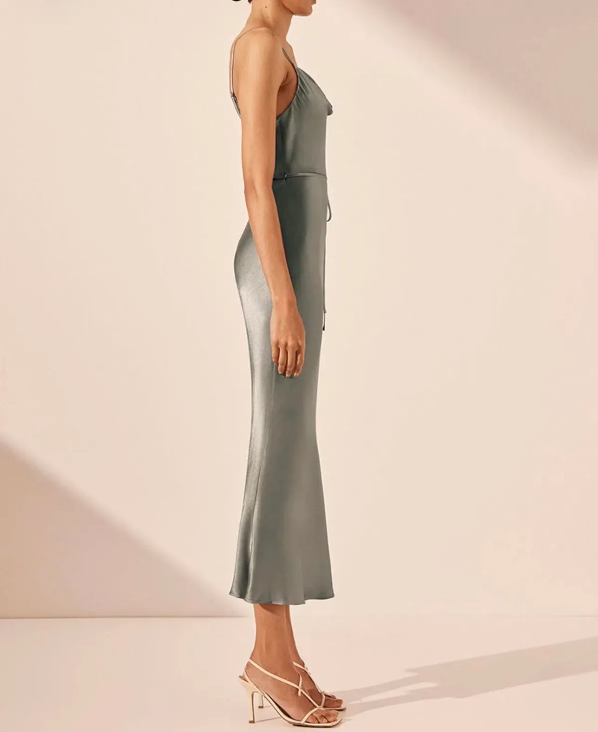 Shona Joy La Lune Bias Cowl Midi Dress - Olive - Size 10 - Image 2