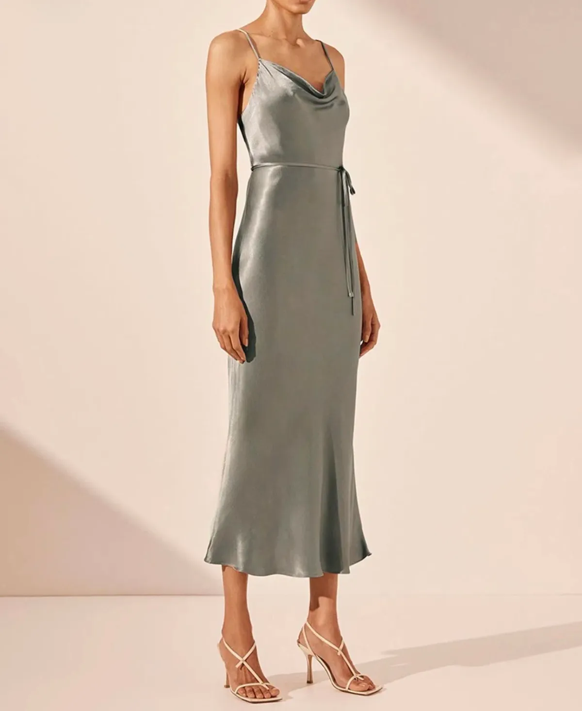 Shona Joy La Lune Bias Cowl Midi Dress - Olive - Size 10 - Image 4