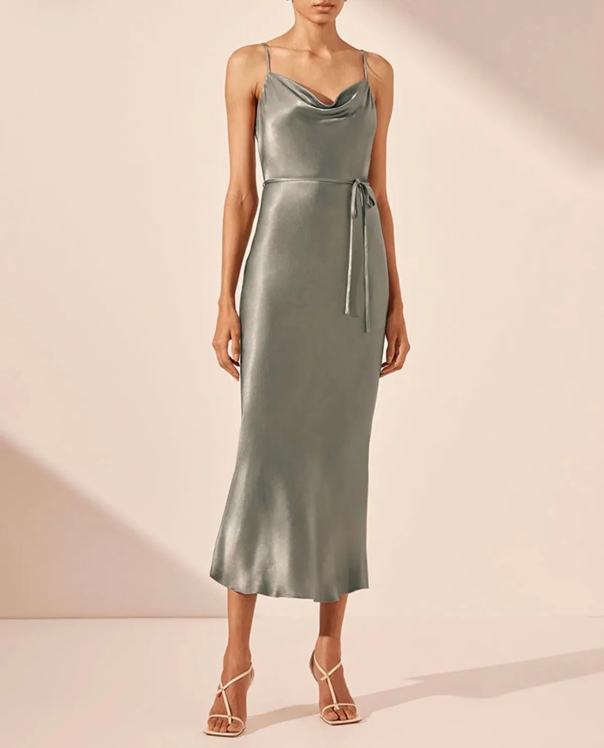 Shona Joy La Lune Bias Cowl Midi Dress - Olive - Size 10 - Image 1
