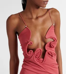 Christopher Esber Molded Venus cutout mesh maxi dress size 8 Cayenne/Coral/Pink for rent on The Volte - image 2