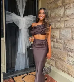 EFFIE KATS PEREZ SATIN MAXI SET BROWN for rent on The Volte - image 2