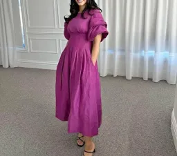 Aje Adelie Puff Sleeve Midi Dress in Plum Purple Size AU 12  for rent on The Volte - image 5