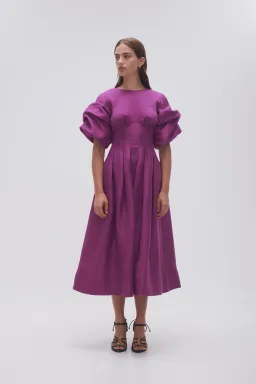 Aje Adelie Puff Sleeve Midi Dress in Plum Purple Size AU 12  for rent on The Volte - image 2