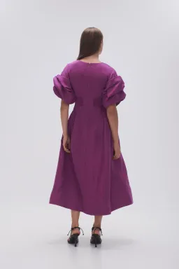 Aje Adelie Puff Sleeve Midi Dress in Plum Purple Size AU 12  for rent on The Volte - image 4