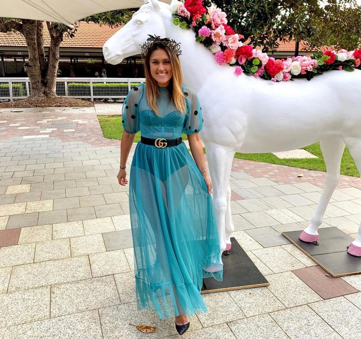 Judy Copley Couture Black Poppy Dress Teal Size 8 - Image 4