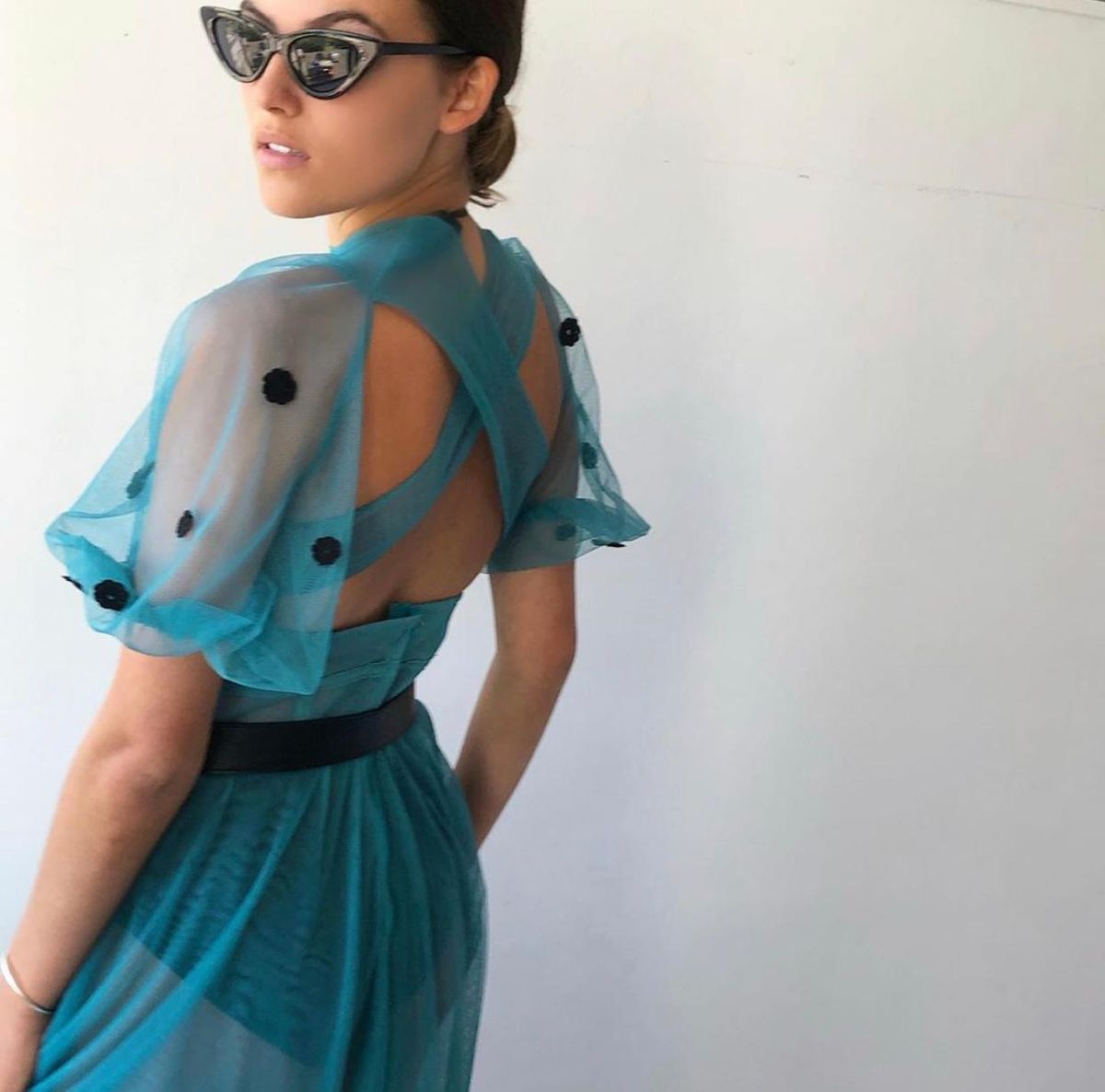 Judy Copley Couture Black Poppy Dress Teal Size 8 - Image 2