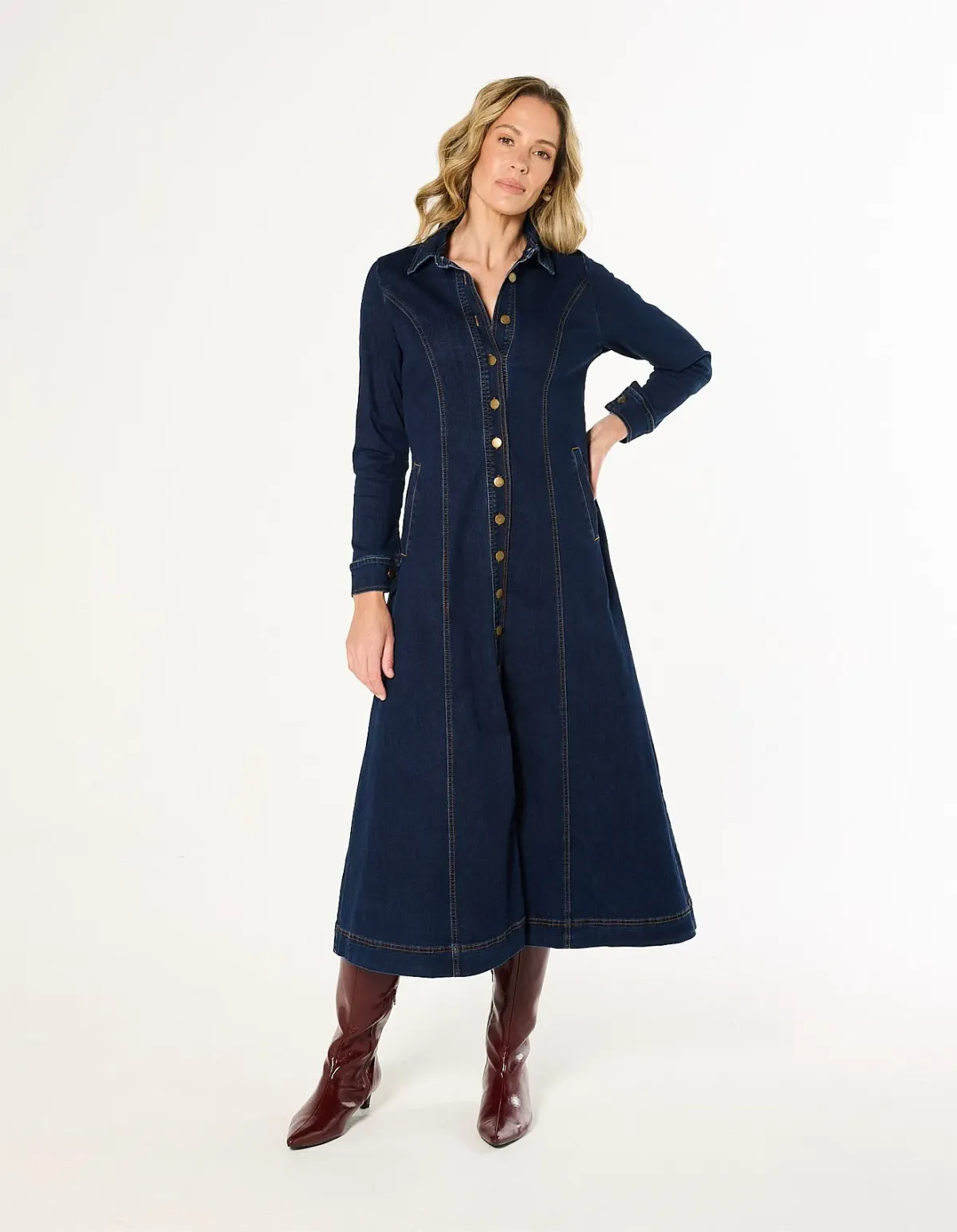 Adrift Collared Denim Dress XL Dark Wash - Image 1