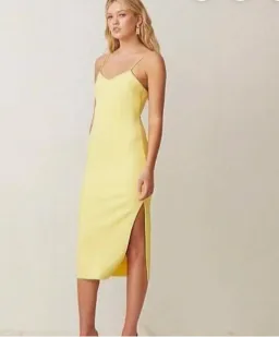 Bec & Bridge Gemma Midi Dress Yellow  Size 10  spaghetti strap backless with thigh slit, midi dress,  for rent on The Volte - image 1