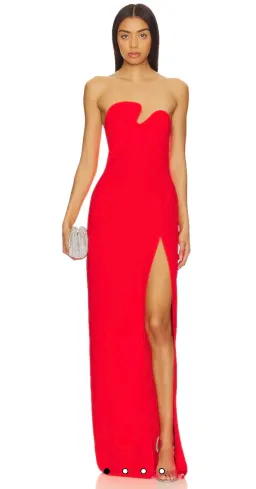 Amanda Uprichard full length puzzle gown in size 8, in crimson with leg slit for rent on The Volte - image 3