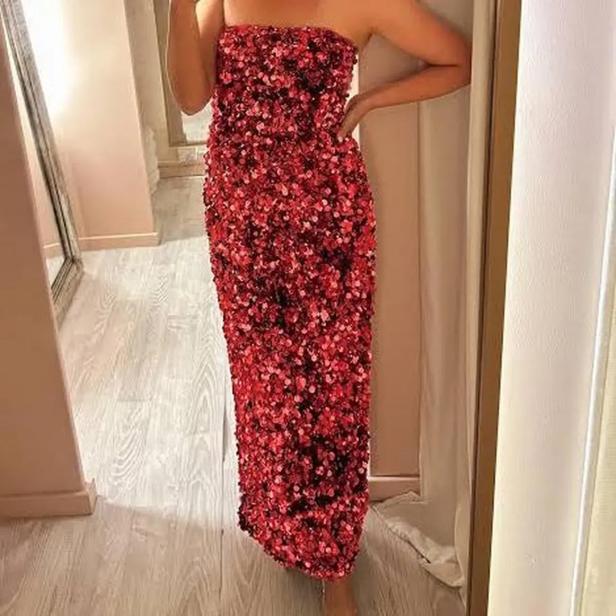 👠Leo Lin Rayna Sequin Bustier Maxi Dress - Size 12 - Mulberry / Red Wine / Burgundy Strapless Formal Gown 👠 - Image 5