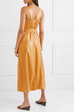 Nanushka - Moun belted vegan leather wrap-effect midi dress in Mustard Yellow (size S/8) for rent on The Volte - image 4