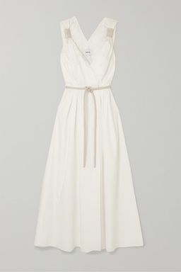 Nanushka - Lilith vegan leather-trimmed cotton-poplin maxi dress in White (size 8) NEVER WORN! for rent on The Volte - image 1