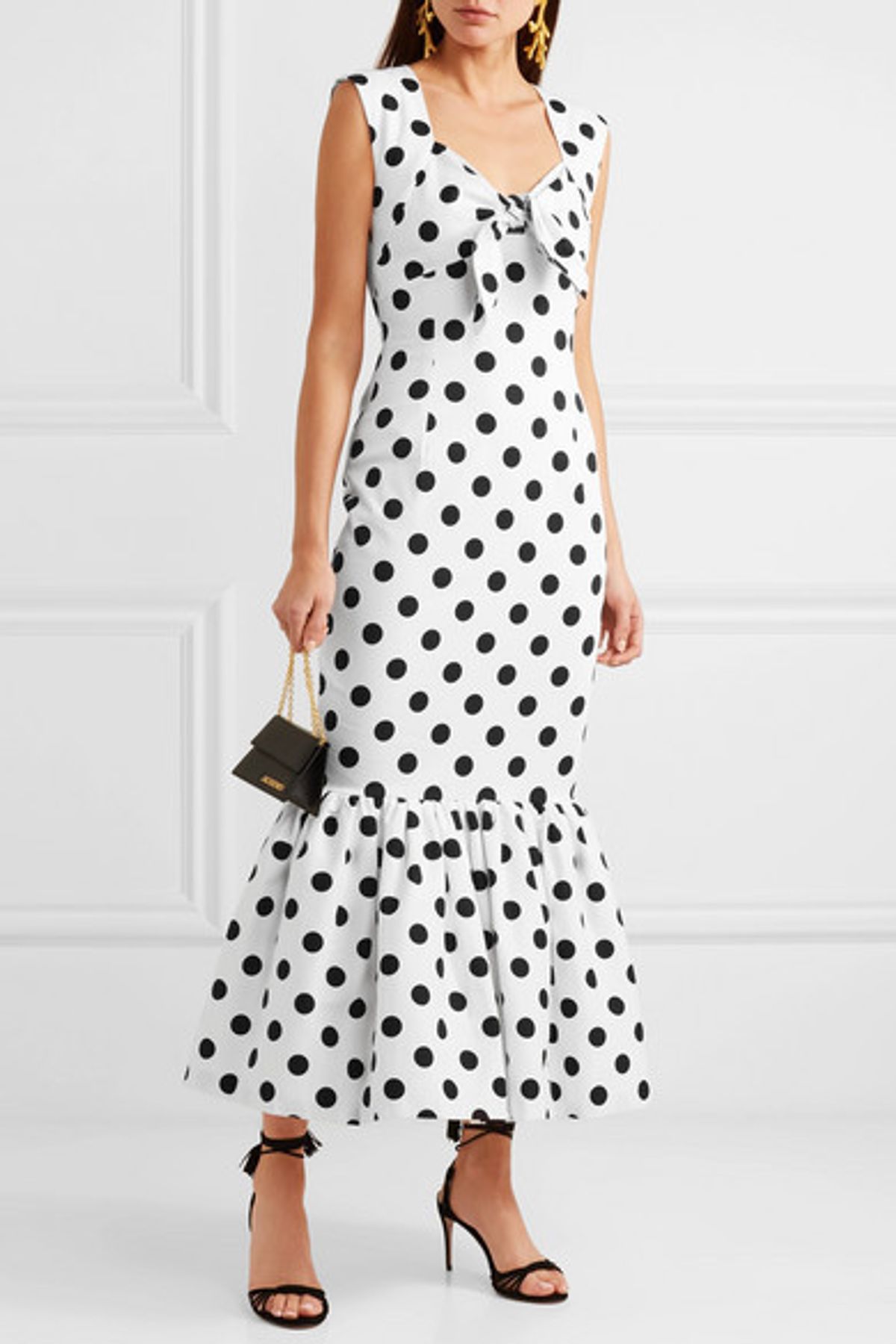 Rebecca De Ravenel - Tie-detailed polka-dot cotton-blend maxi dress in White with black Size AU 6 NEVER WORN - Image 3
