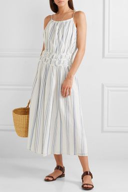 Frame Shirred Striped Cotton Voile Midi Dress Print Size 6 for rent on The Volte - image 1