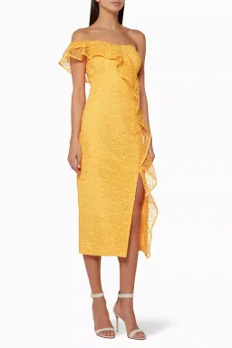 Rebecca Vallance Baha Midi Dress Yellow Size 6 for rent on The Volte - image 1