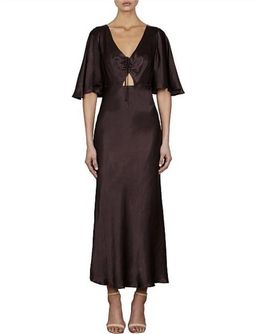 Shona Joy Wright Flutter Sleeve Bias Midi Dress Espresso Size 8 for rent on The Volte - image 1