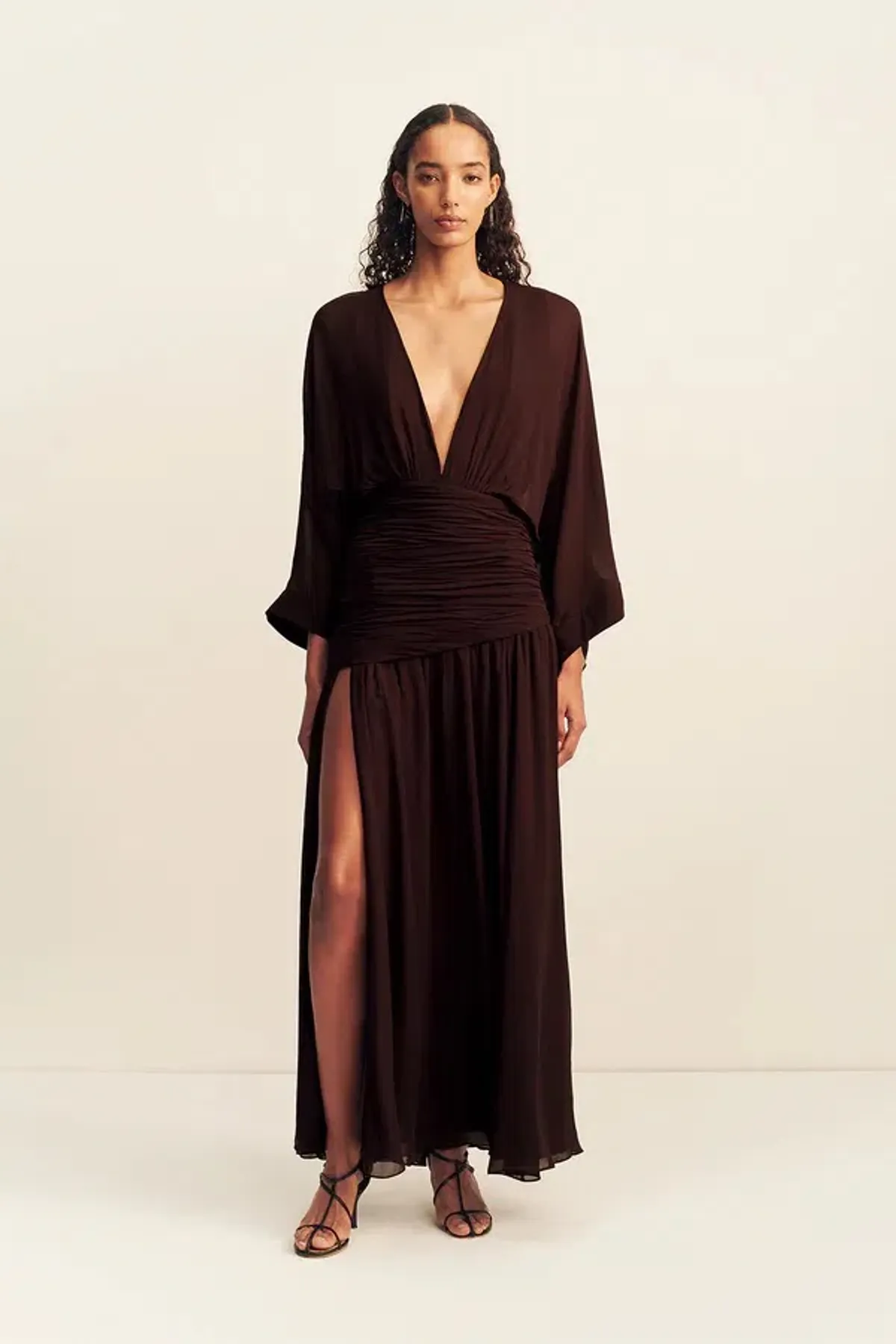 Shona Joy Amina Flared Sleeve Plunged Maxi / Ristretto / Size 14 - Image 2