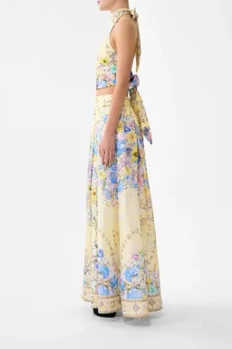 Camilla Darling Buds Halter Tie Back Top Cropped Yellow Floral Size 12 / M/L — Races, Wedding Guest, Cocktail for rent on The Volte - image 2