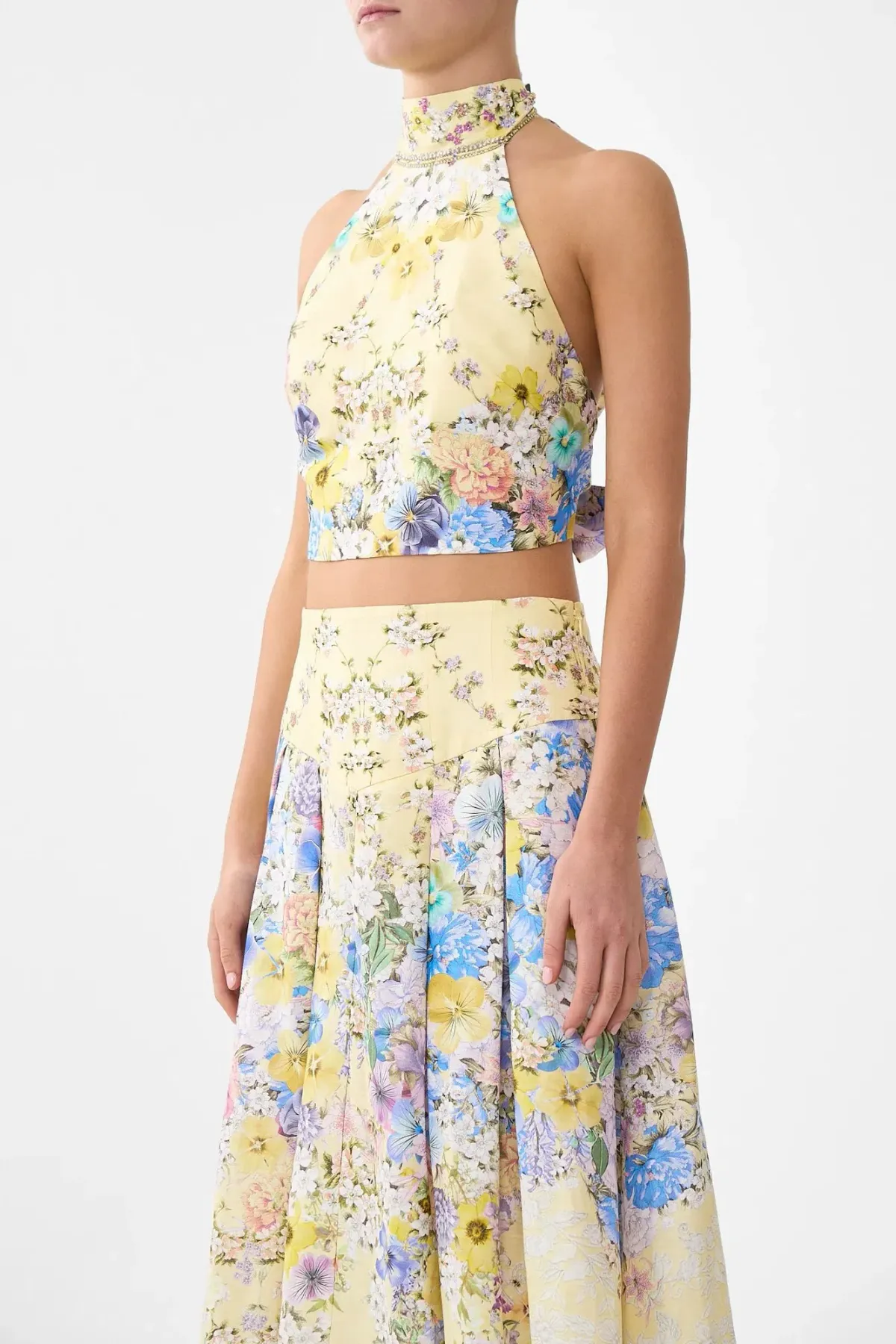 Camilla Darling Buds Halter Tie Back Top Cropped Yellow Floral Size 12 / M/L — Races, Wedding Guest, Cocktail - Image 1