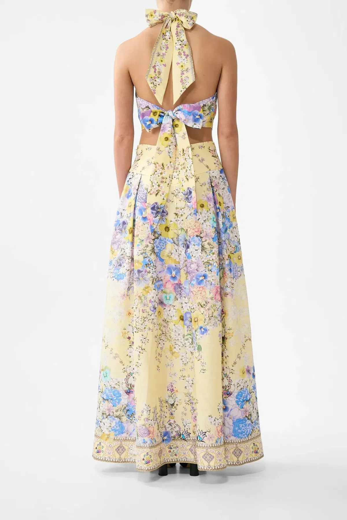 Camilla Darling Buds Halter Tie Back Top Cropped Yellow Floral Size 12 / M/L — Races, Wedding Guest, Cocktail - Image 3