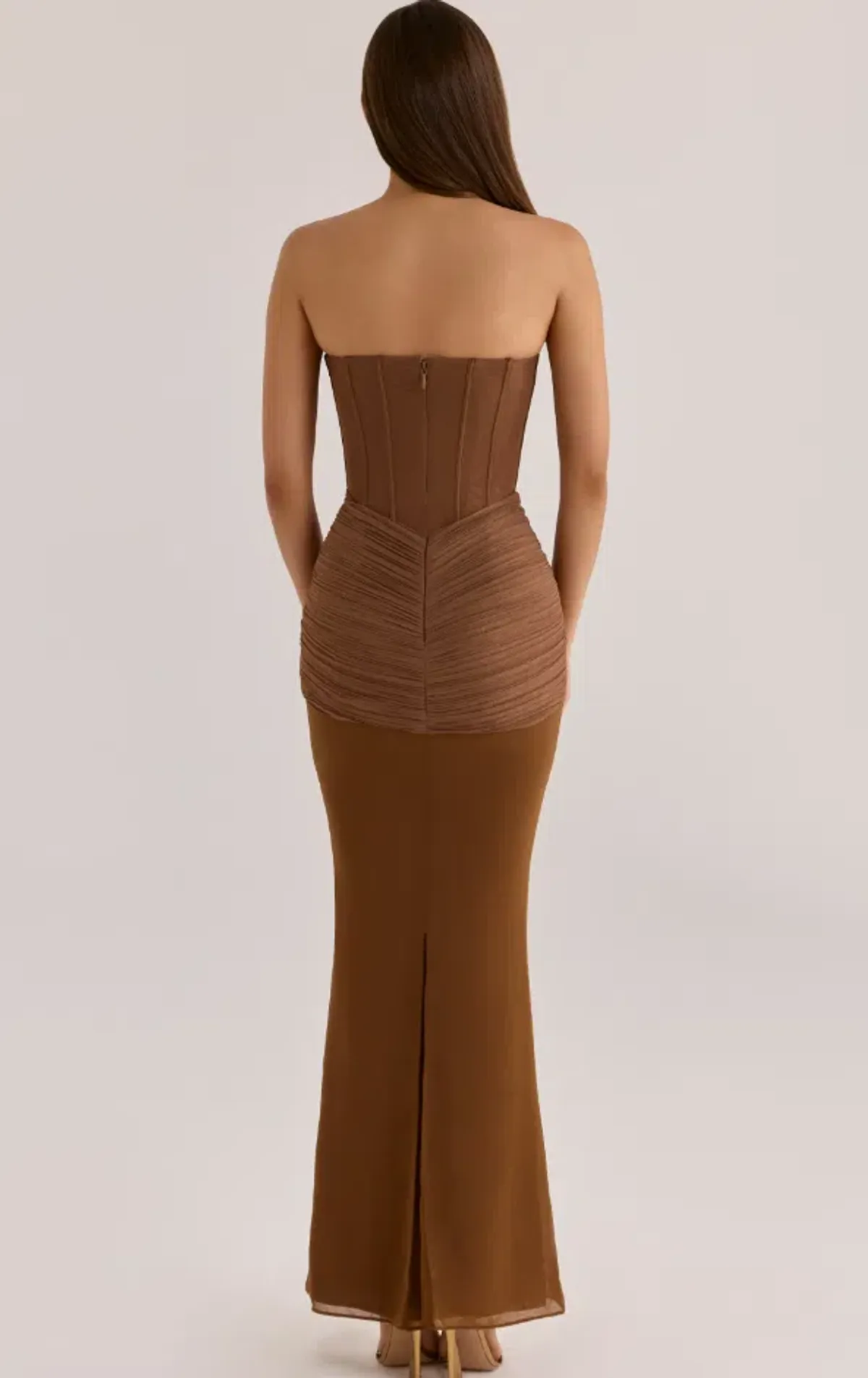 House of CB Charlotte  bronze shimmer chiffon + mesh strapless maxi dress Regular cup Size S - Image 2