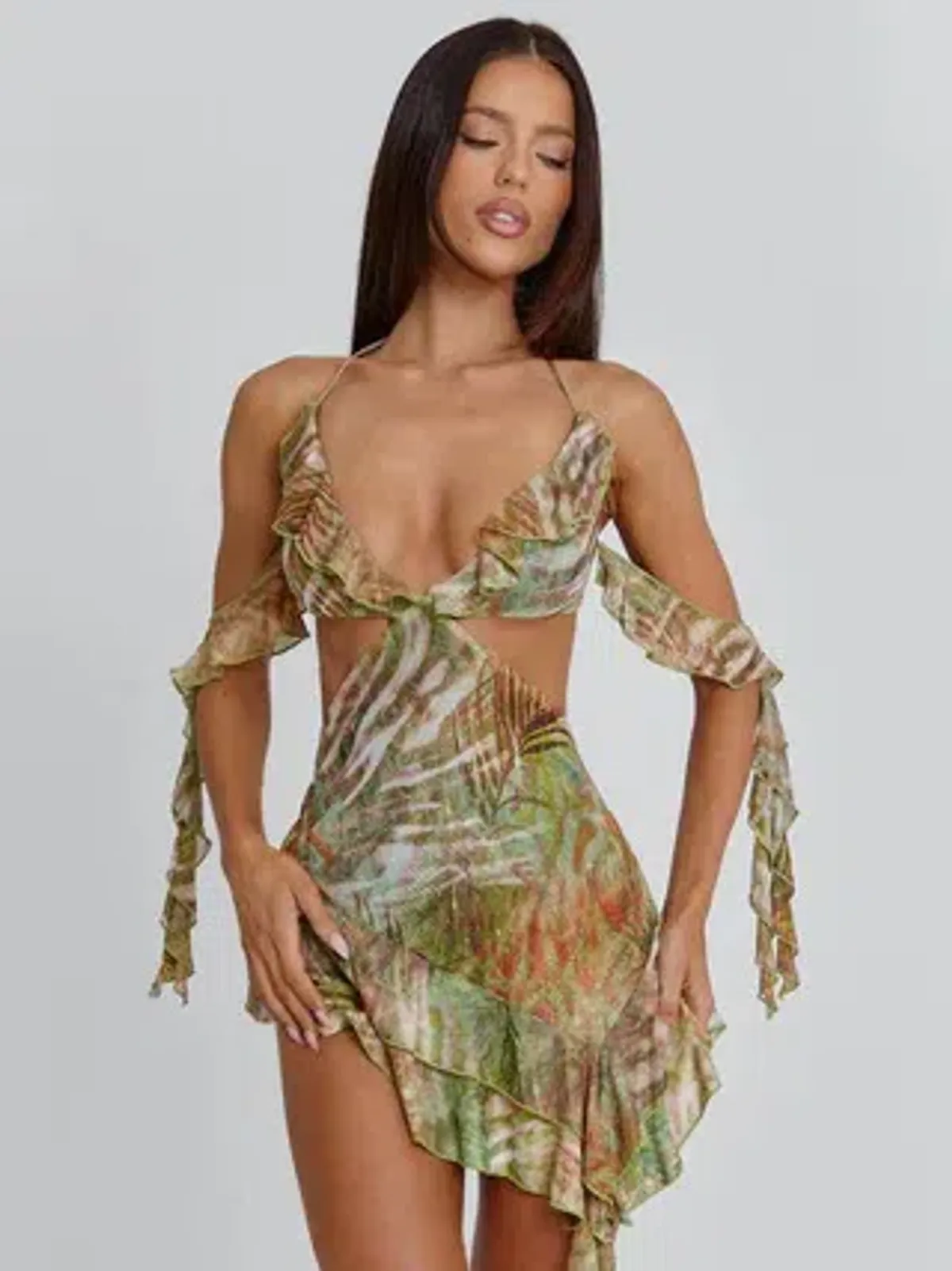 Outcast Lola Mini Dress Sage Green Mesh Size 8 / S — Cocktail, Evening, Party - Image 3