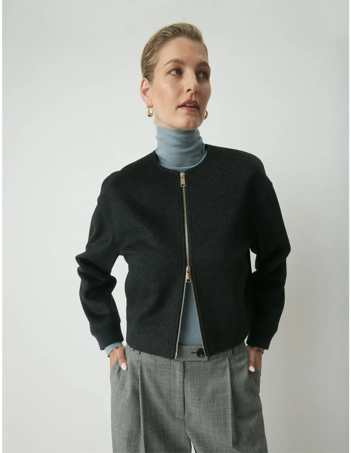 Perri Cutten London Wool Bomber Jacket Charcoal Size L / AU 14 - Image 1