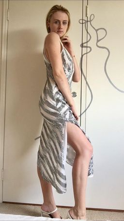 Manning Cartell Sequin Midi Plunging Dress Silver White Size 6 for rent on The Volte - image 5
