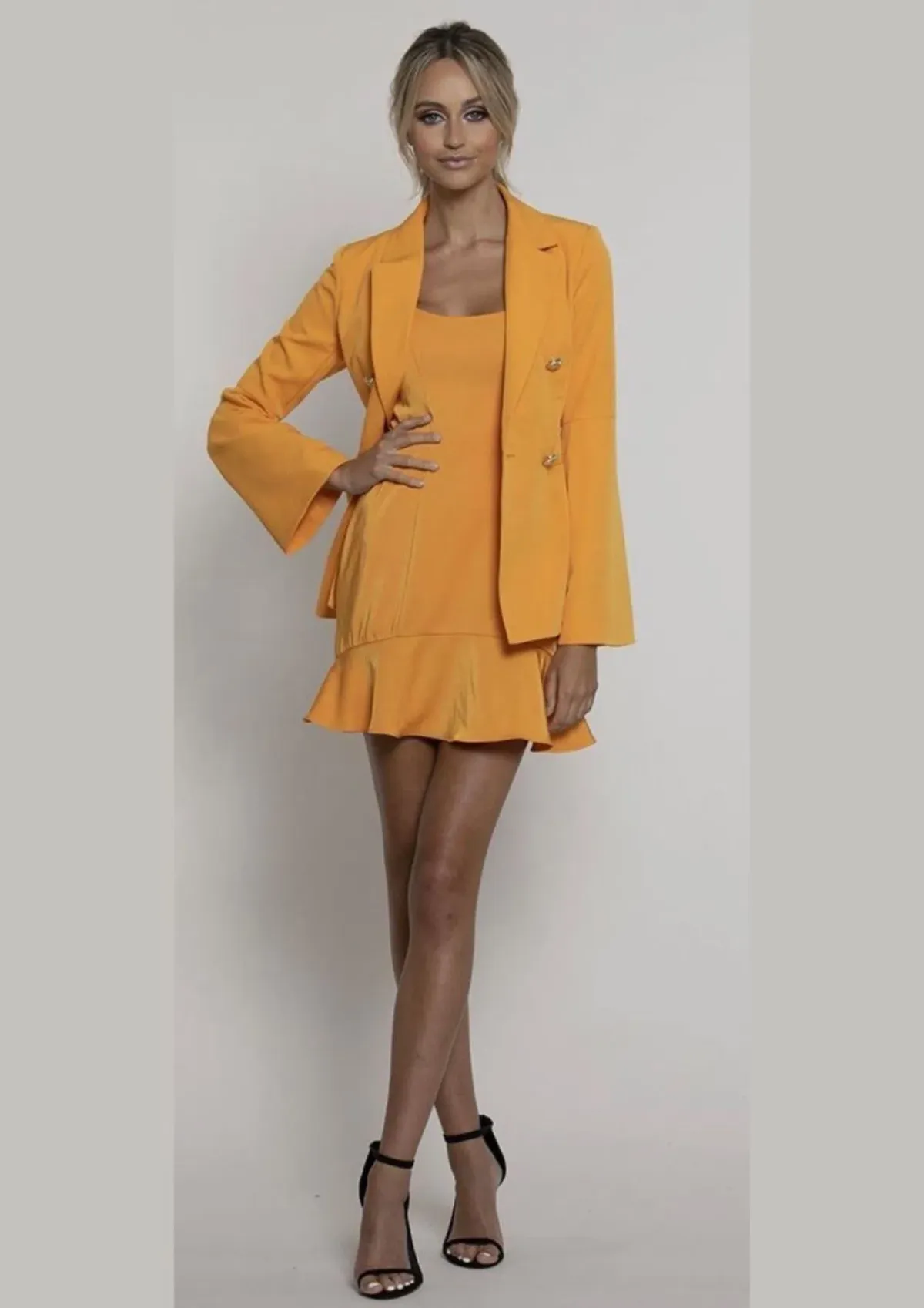 Bariano Cuba Libre Frill Mini & Vermouth Jacket Set Yellow Size 10 - Image 1