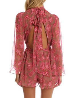 Zimmermann Karmic Flare Sleeve Playsuit Pink Paisley Chintz Size 0 / AU 8 for rent on The Volte - image 11