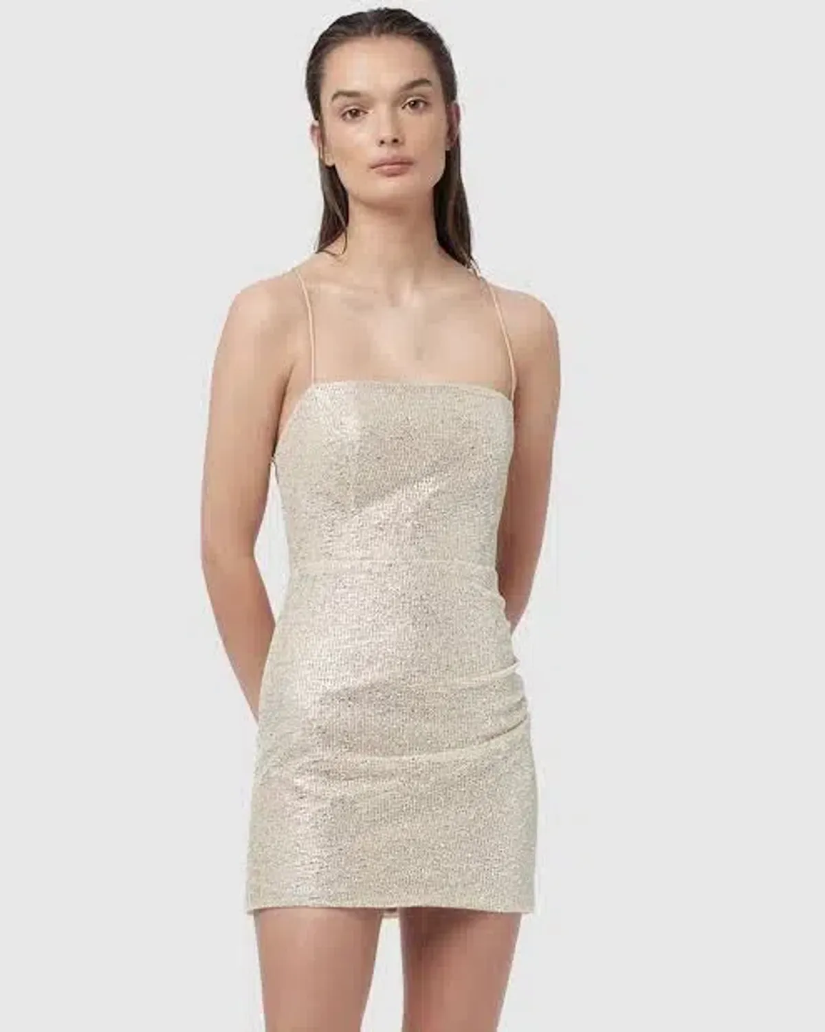 Manning Cartell Metallic Mesh Mini Dress Gold Size 8 - Image 2