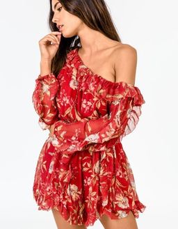 Zimmermann Corsair Iris Playsuit Red Washed Iris Size 0 / AU 8 for rent on The Volte - image 3