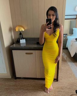 House of CB 'Belle Nuit' Ruched Mesh Maxi Dress Yellow Size 8 for rent on The Volte - image 2