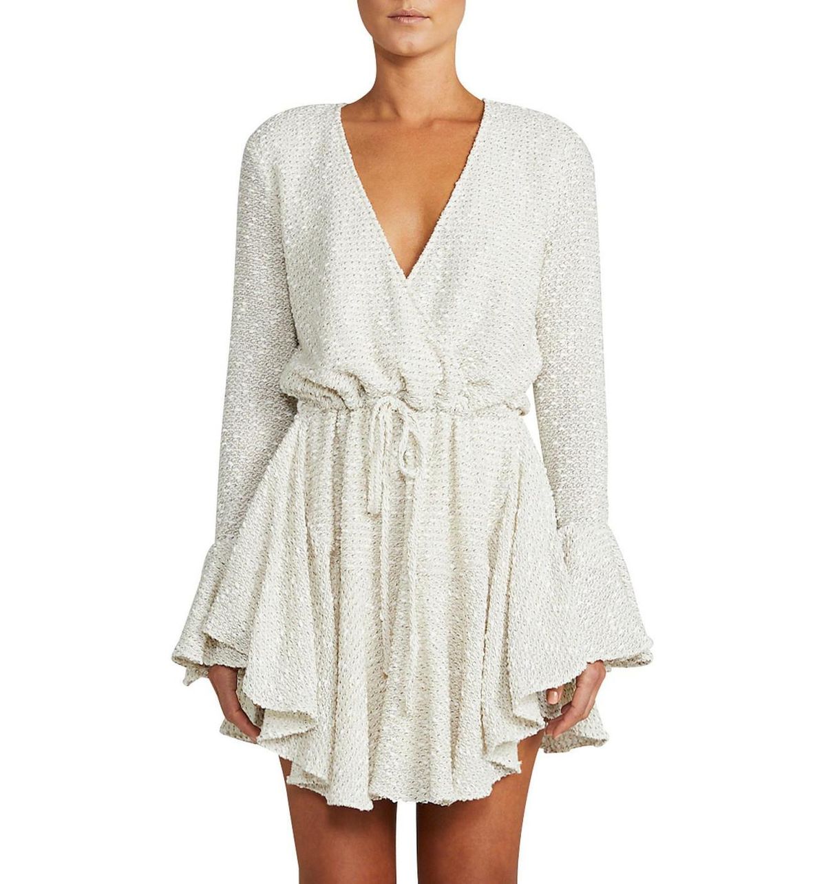 Shona Joy Aimee Frill Cuff Drawstring Mini Dress Cream Size 6  - Image 2