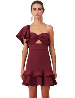 Keepsake the Label Delight Asym Mini Dress Burgundy Size M for rent on The Volte - image 2