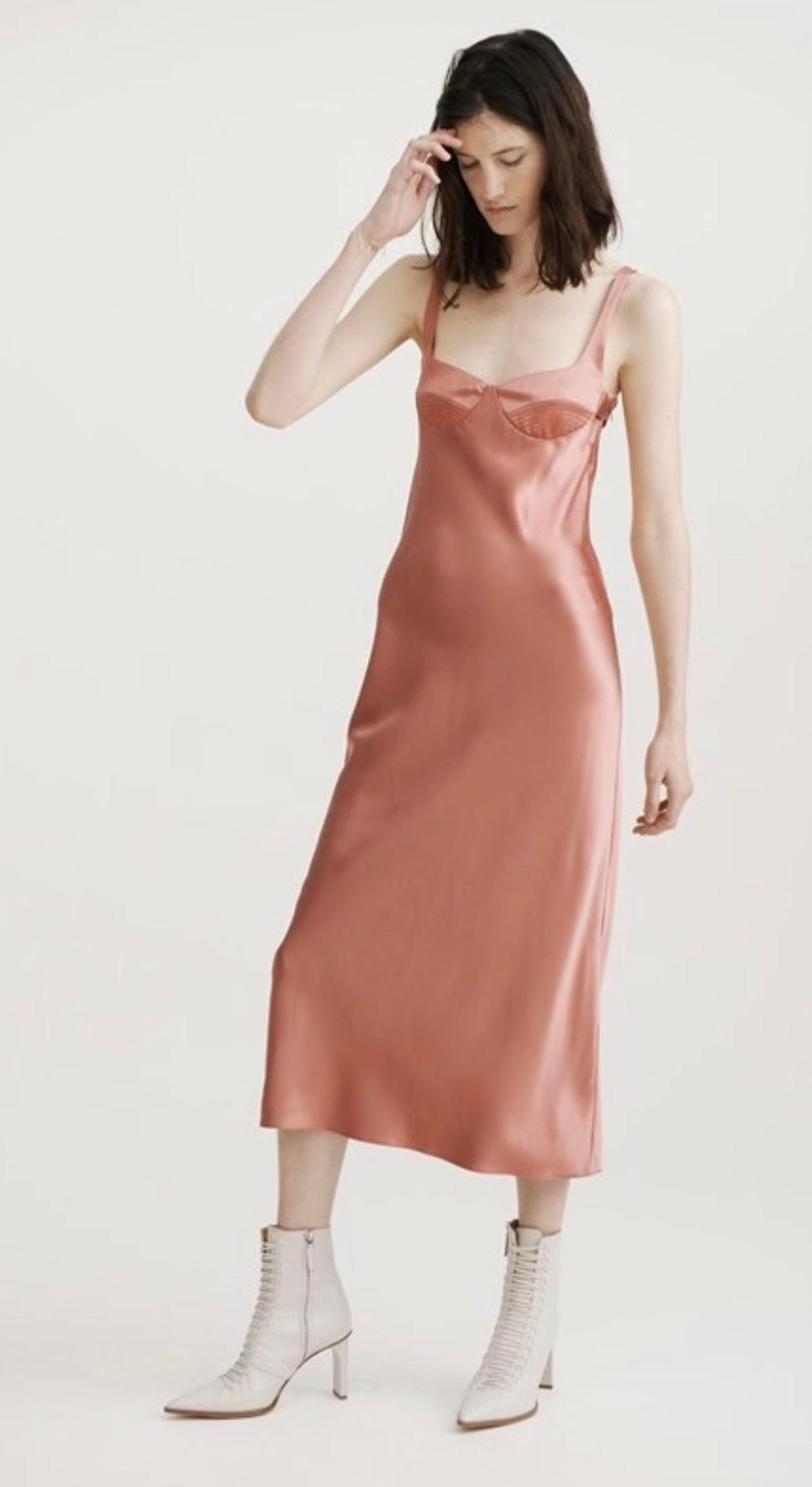 DION LEE Layered Silk Satin Dress In Pink - Image 1