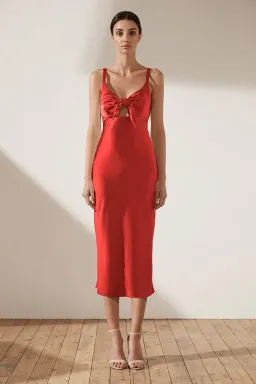 Shona Joy Adonis Tie Front Bias Slip Midi Dress Red Size 10 for rent on The Volte - image 1