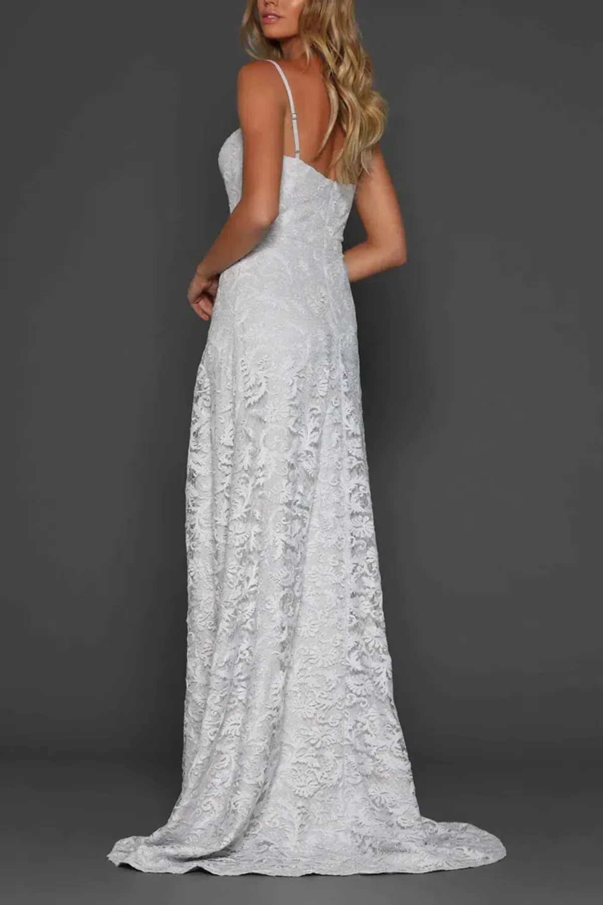 Elle Zeitoune Page Bustier Lace Gown Blue Silver Size 8 - Image 2