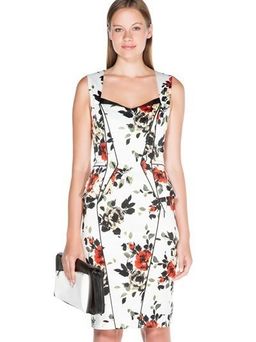 Cue Clustered Rose Satin Dress Floral Size 6 for rent on The Volte - image 1