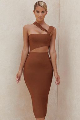 House Of CB Aina Cut Out Midi Dress Tan Size 12 for rent on The Volte - image 1