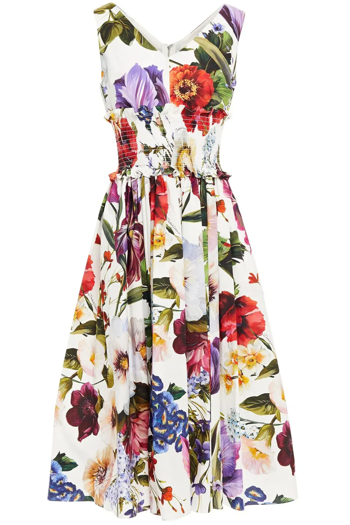 Dolce & Gabbana Shirred Cotton Poplin Midi Dress Print Size 10 - Image 3