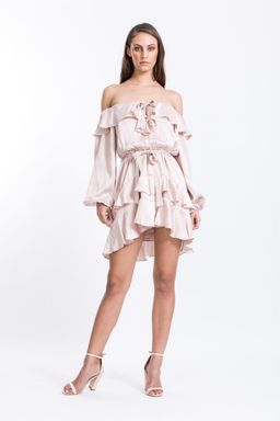 Zimmermann Flounce Off Shoulder Dress Blush Pink Size 8 for rent on The Volte - image 1