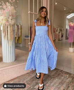 Steele Lyla dress in sky blue check  for rent on The Volte - image 1