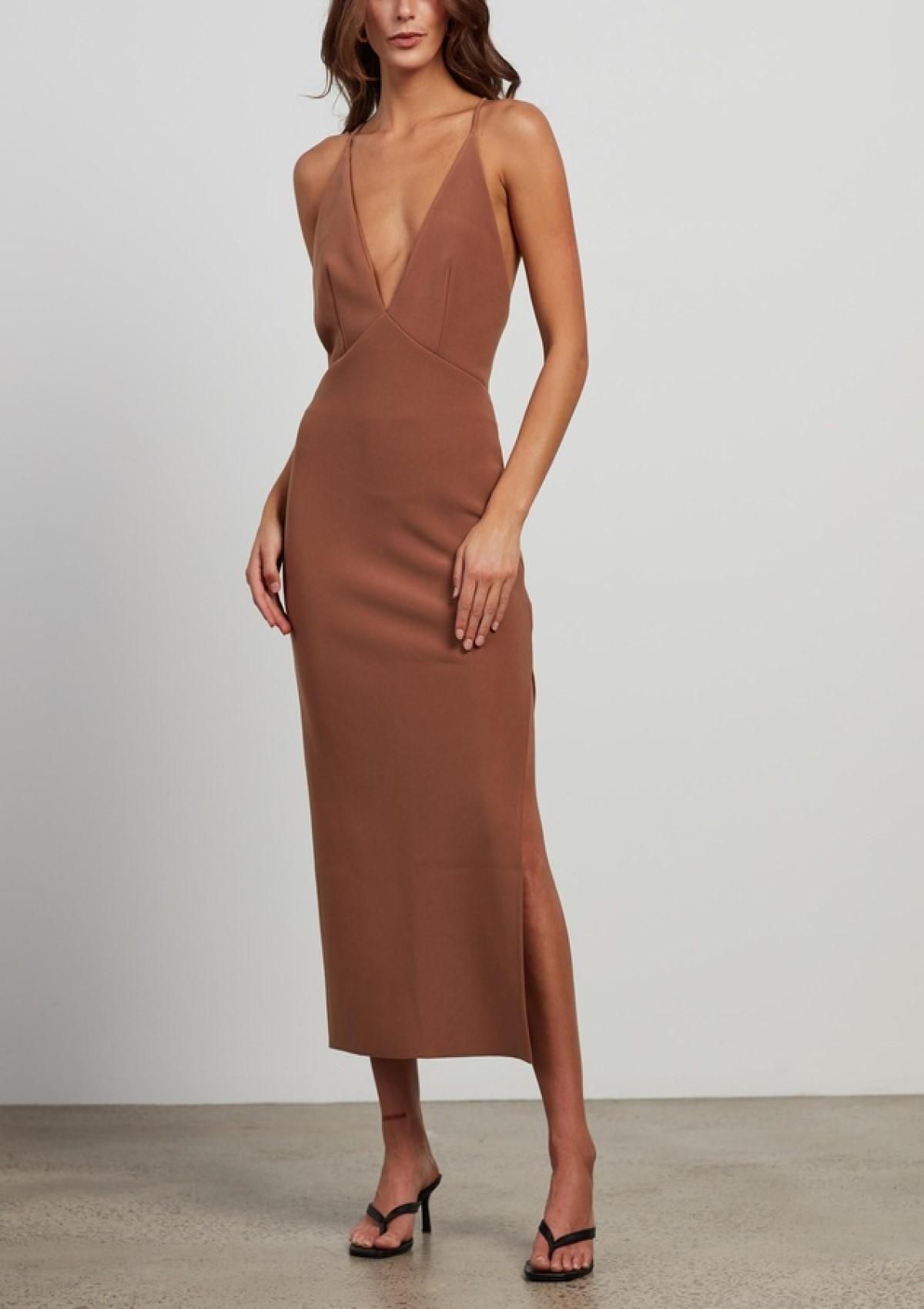 Bec & Bridge Maddison V Midi Dress Brown Size 6 - Image 1