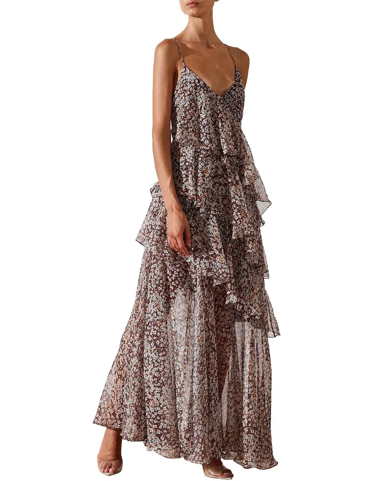 Shona Joy Garner Cross Back Tiered Maxi Dress Print Size 10 - Image 1