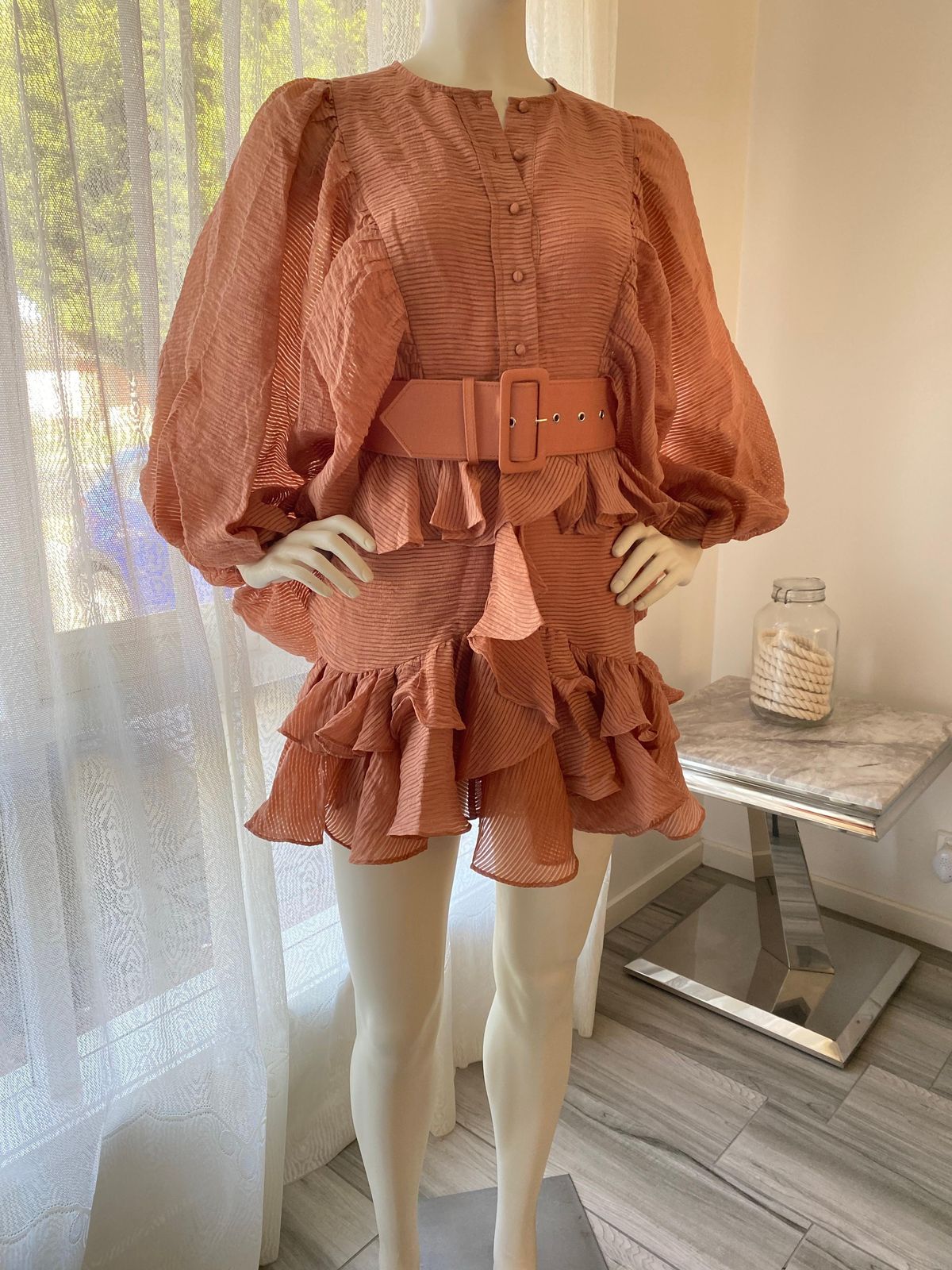 Charlotte Draped Mini Dress- Desert Rose - Image 2