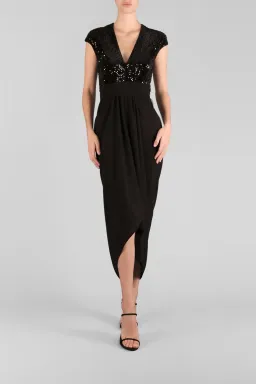 Carla Zampatti  Je T'aime Waterfall Dress Black Size 8 for rent on The Volte - image 1