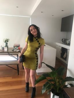 De La Vali Suki Dress - Chartreuse Silk Mini - Size 10 for rent on The Volte - image 1